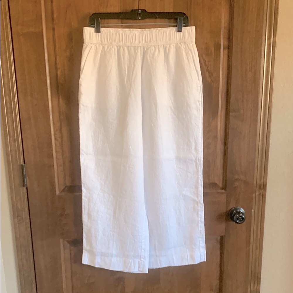 Tahari Elegant White Wide Leg Linen Pants - L